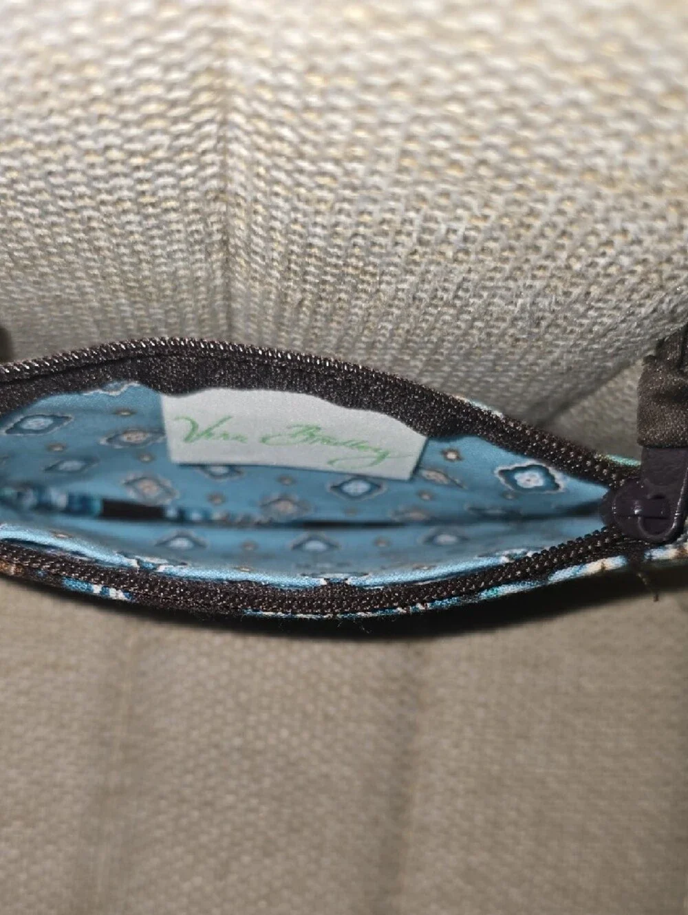 Vera Bradley Blue Paisley Quilted ID Wristlet with Brown Accents - Picture 5 of 5
